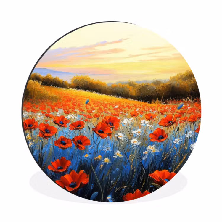 Wandcirkel - Aluminium - Klaproos - Bloemenveld - Kleurrijk — 1