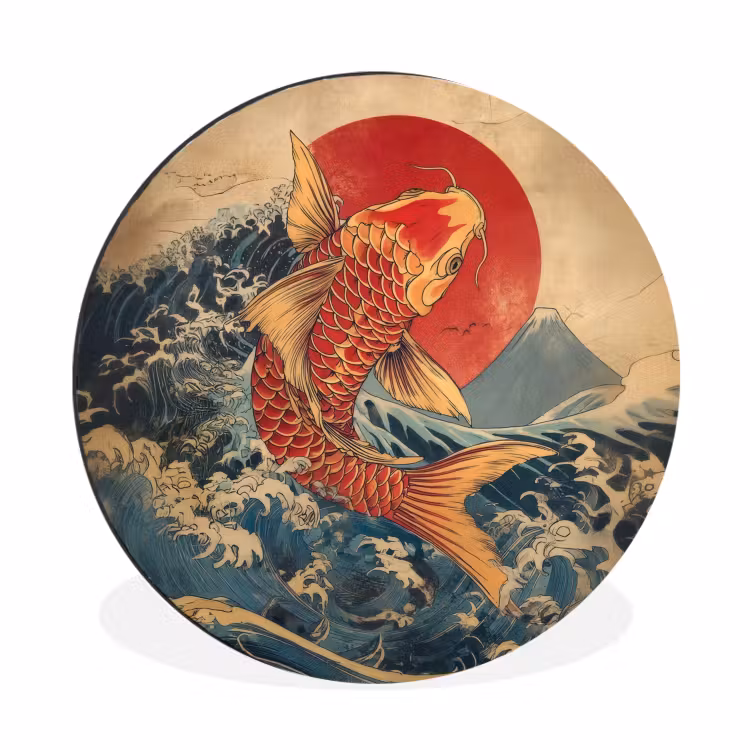 Wandcirkel - Aluminium - Koi - Zee - Golven - Zon — 1