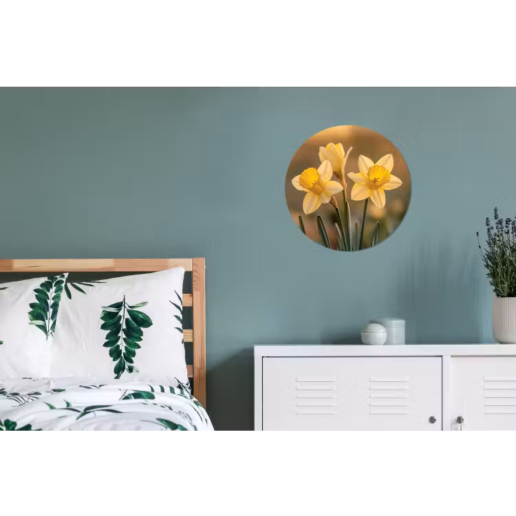 Wandcirkel - Aluminium - Bloemen - Geel - Wazig — 4