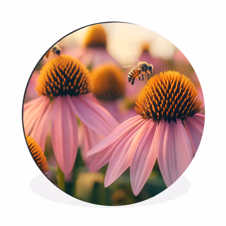 Wandcirkel - Aluminium - Bloemen - Paars - Bijen — 1