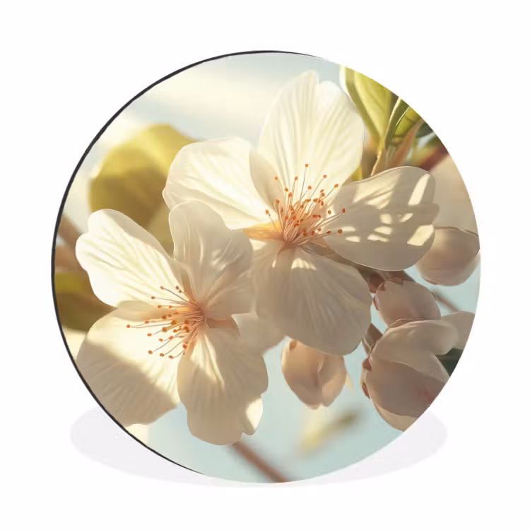 Wandcirkel - Aluminium - Bloesems - Wit - Zonnestralen - Bloemblaadjes — 1