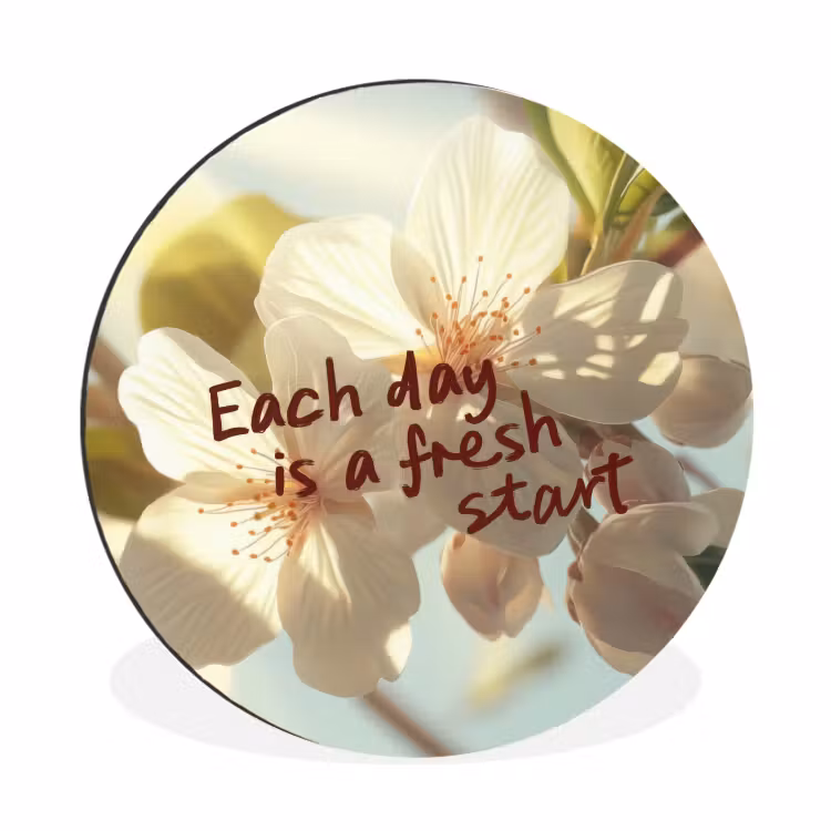 Wandcirkel - Aluminium - Bloesems - Zonlicht - Quote - Wit — 1