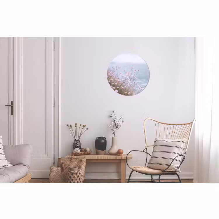 Wandcirkel - Aluminium - Klif - Bloemen - Zee - Roze — 2