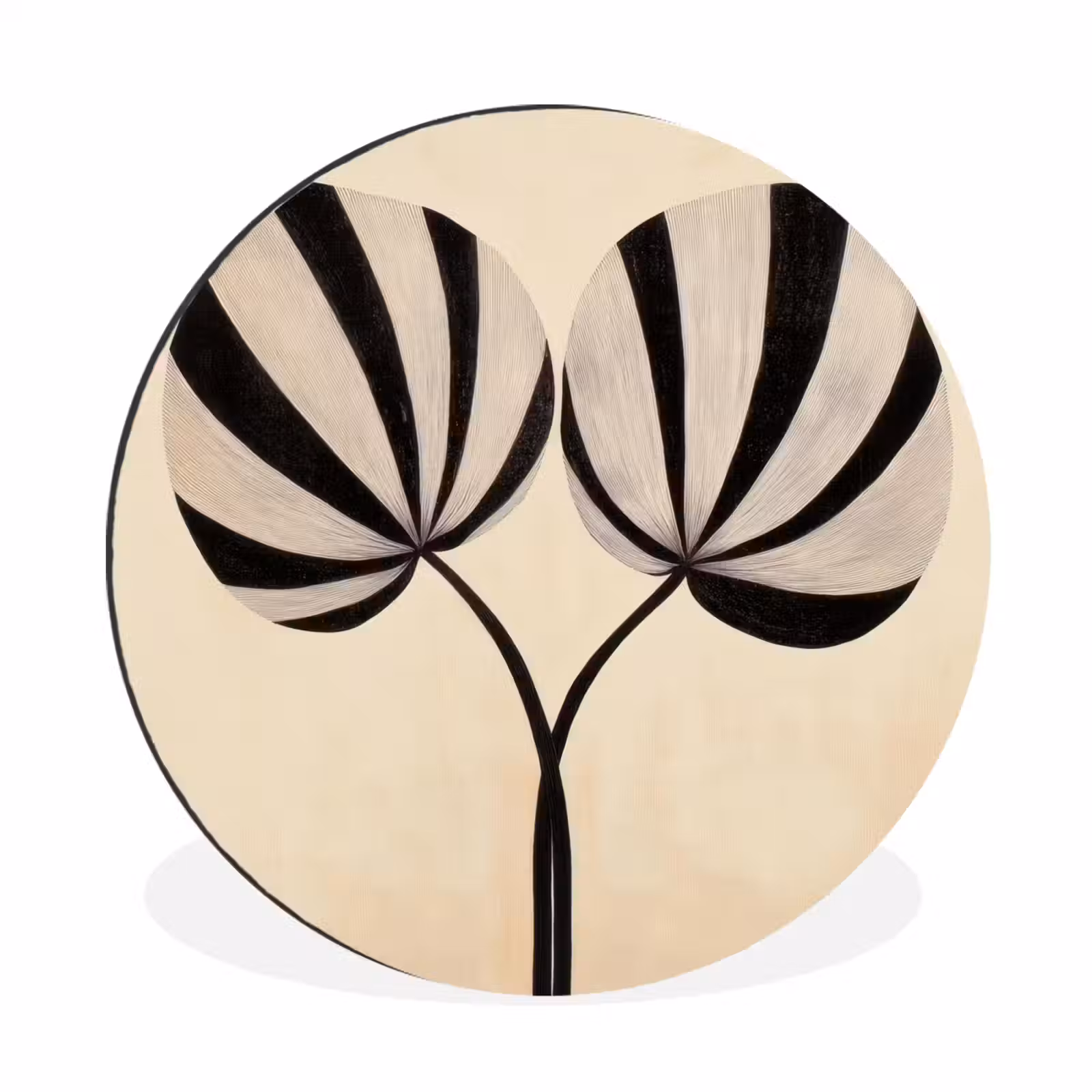 Wandcirkel - Aluminium - Bladeren - Gestreept - Stengel - Beige — 1