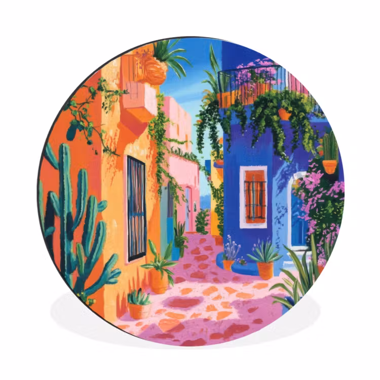 Wandcirkel - Aluminium - Geel - Blauw - Oranje - Huis — 1