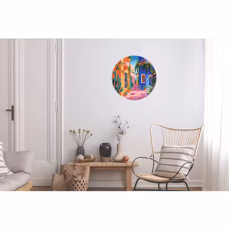 Wandcirkel - Aluminium - Geel - Blauw - Oranje - Huis — 2