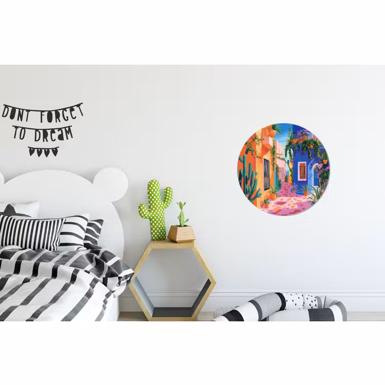 Wandcirkel - Aluminium - Geel - Blauw - Oranje - Huis — 5