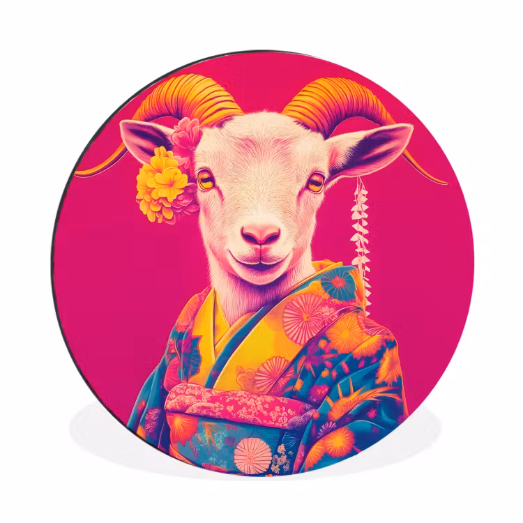 Wandcirkel - Aluminium - Geit - Hoorns - Kimono - Kleurrijk — 1