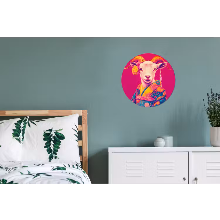 Wandcirkel - Aluminium - Geit - Hoorns - Kimono - Kleurrijk — 4