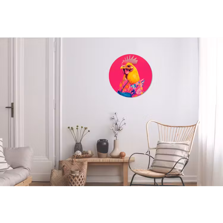 Wandcirkel - Aluminium - Haan - Kleurrijk - Kimono - Roze — 2