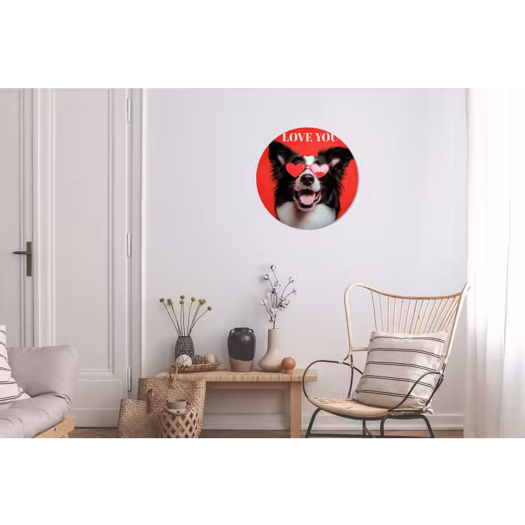 Wandcirkel - Aluminium - Hond - Hartjesbril - Loveyou - Rood — 2