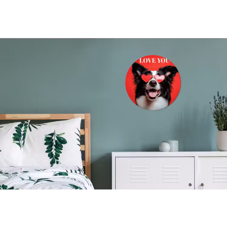 Wandcirkel - Aluminium - Hond - Hartjesbril - Loveyou - Rood — 4