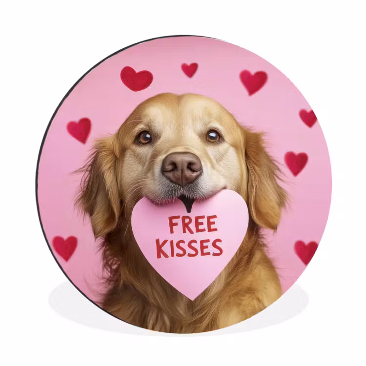 Wandcirkel - Aluminium - Hond - Kiss- Valentijn - Hartjes — 1