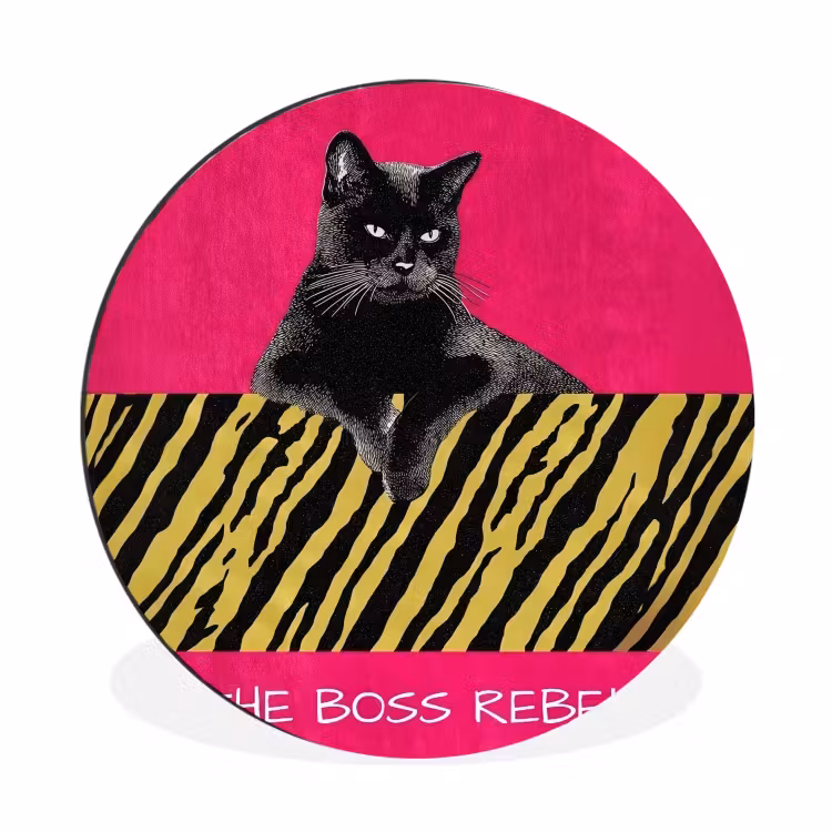 Wandcirkel - Aluminium - Kat - Baas - Roze - Tijgerprint — 1