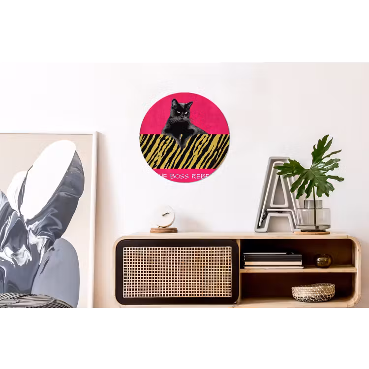 Wandcirkel - Aluminium - Kat - Baas - Roze - Tijgerprint — 3