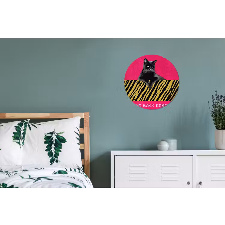 Wandcirkel - Aluminium - Kat - Baas - Roze - Tijgerprint — 4