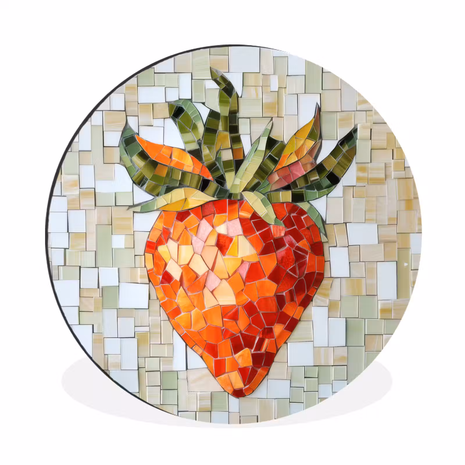Wandcirkel - Aluminium - Aardbei - Rood - Mozaïek - Fruit — 1