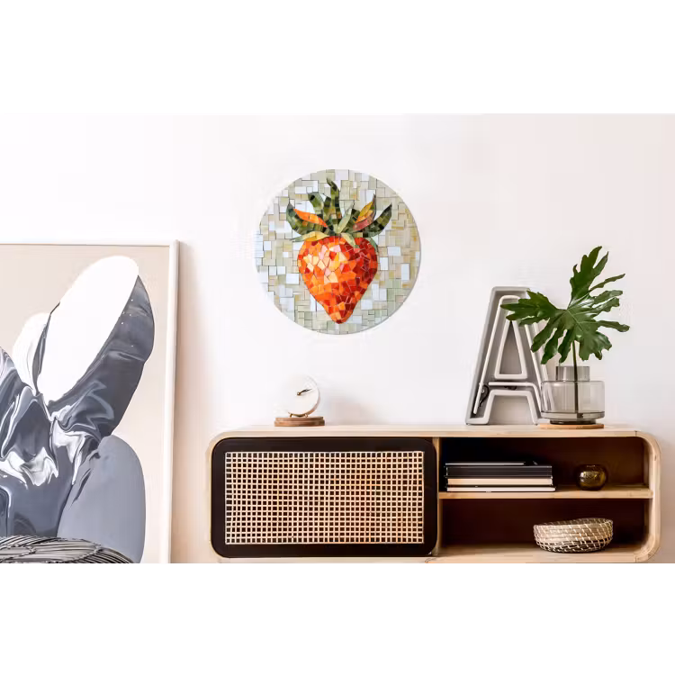 Wandcirkel - Aluminium - Aardbei - Rood - Mozaïek - Fruit — 3
