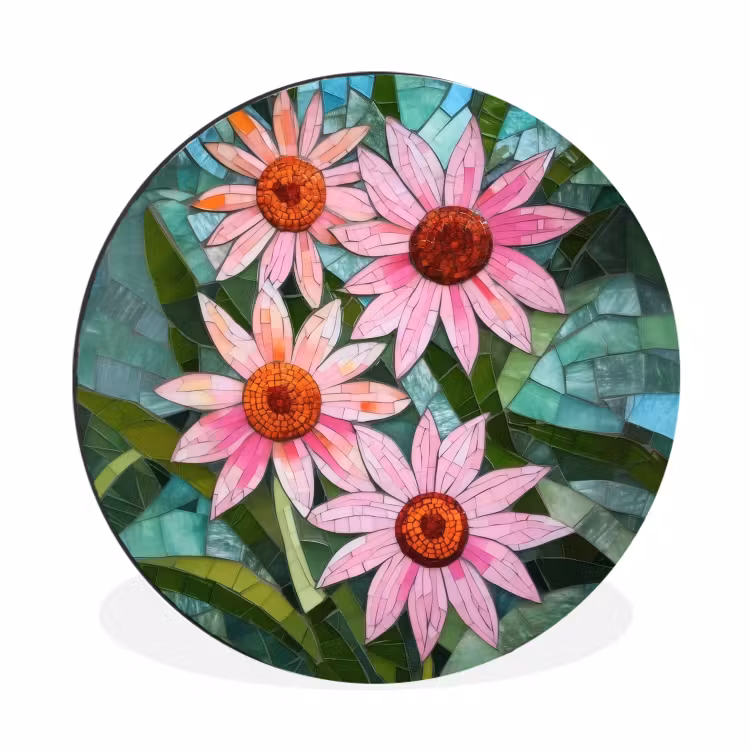 Wandcirkel - Aluminium - Bloemen - Roze - Glasmozaïek — 1