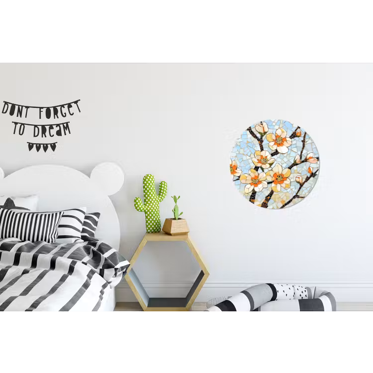 Wandcirkel - Aluminium - Bloesems - Wit - Mozaïek - Tak — 5