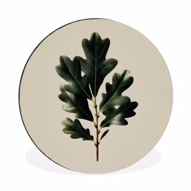 Wandcirkel - Aluminium - Eikenbladeren - Beige - Groen - Golvende randen — 1