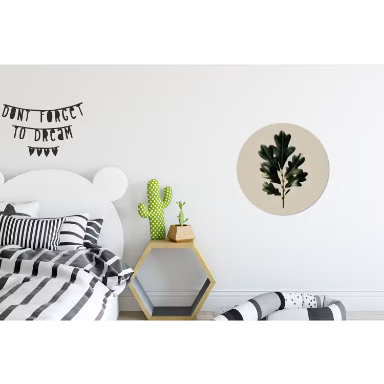 Wandcirkel - Aluminium - Eikenbladeren - Beige - Groen - Golvende randen — 5