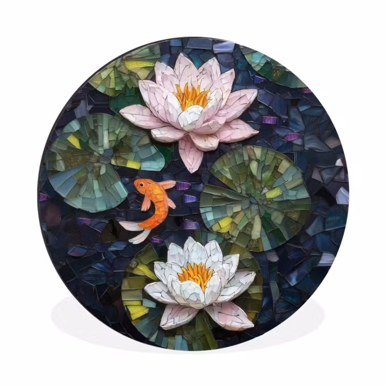 Wandcirkel - Aluminium - Glasstukjes - Leliebladeren - Vis - Oranje — 1
