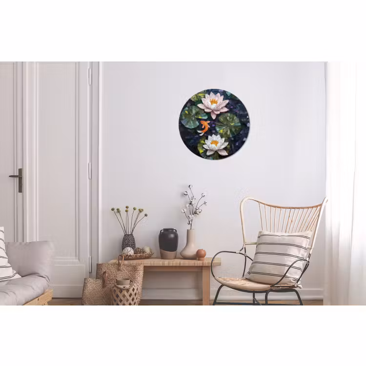Wandcirkel - Aluminium - Glasstukjes - Leliebladeren - Vis - Oranje — 2