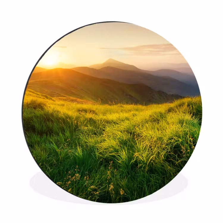 Wandcirkel - Aluminium - Gras - Heuvels - Zon - Natuur - Landschap — 1