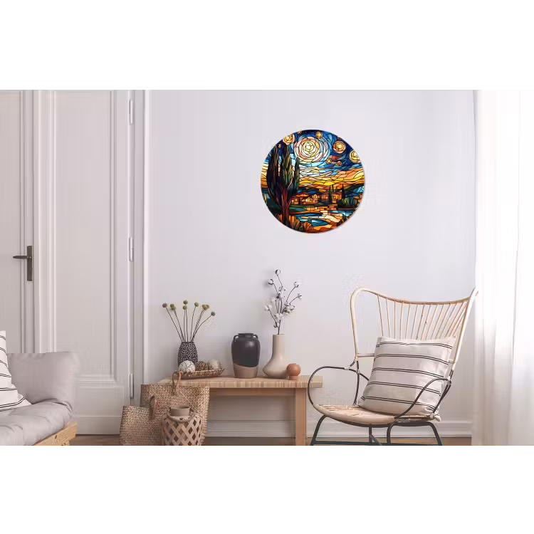 Wandcirkel - Aluminium - Hemel - Sterren - Mozaïek - Huizen — 2