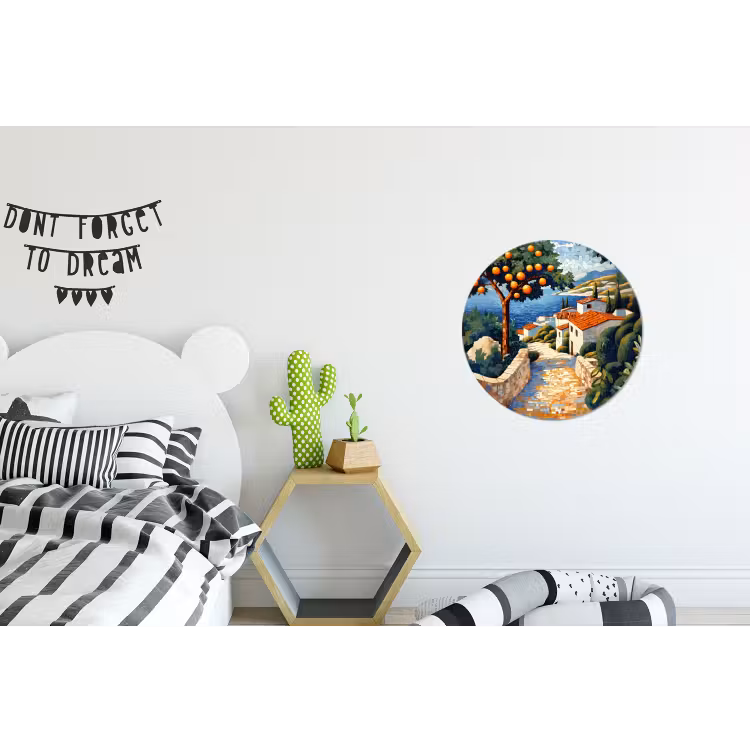 Wandcirkel - Aluminium - Huizen - Mozaïek - Sinaasappelbomen - Zee — 5