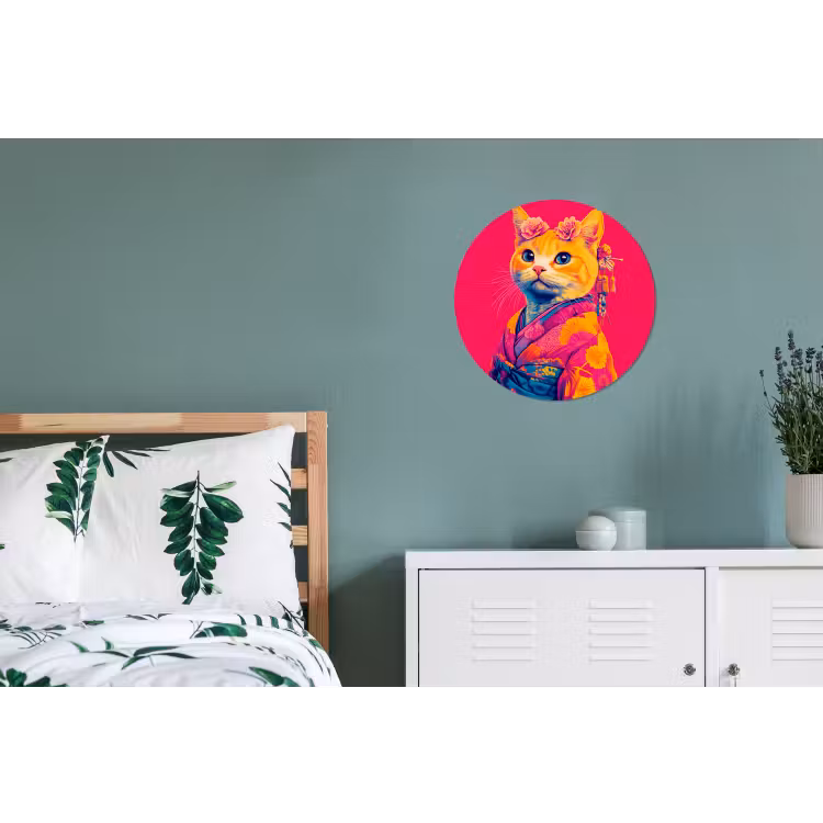 Wandcirkel - Aluminium - Kat - Kimono - Bloemen - Roze — 4