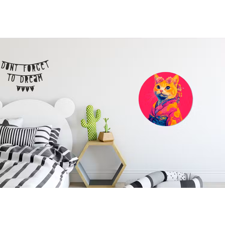 Wandcirkel - Aluminium - Kat - Kimono - Bloemen - Roze — 5
