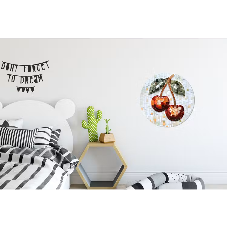 Wandcirkel - Aluminium - Kersen - Rood - Mozaïek - Blaadjes — 5