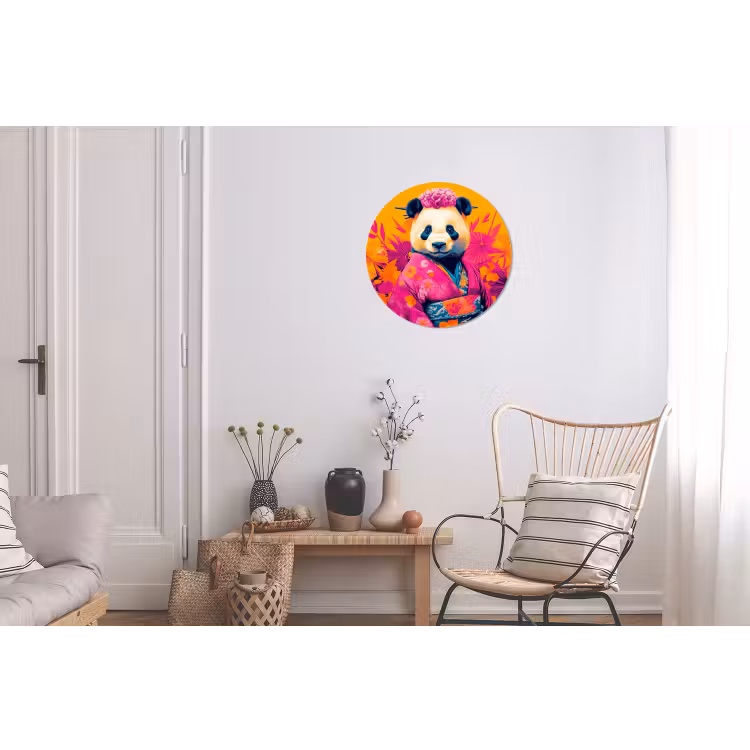 Wandcirkel - Aluminium - Kimono - Roze - Panda - Bloemenkroon — 2
