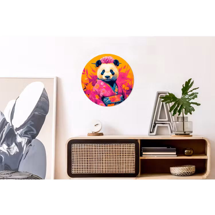Wandcirkel - Aluminium - Kimono - Roze - Panda - Bloemenkroon — 3
