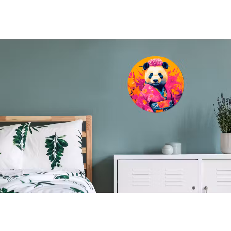 Wandcirkel - Aluminium - Kimono - Roze - Panda - Bloemenkroon — 4
