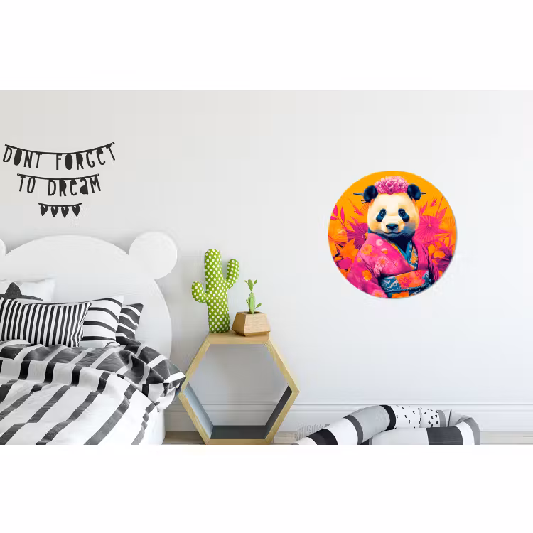 Wandcirkel - Aluminium - Kimono - Roze - Panda - Bloemenkroon — 5