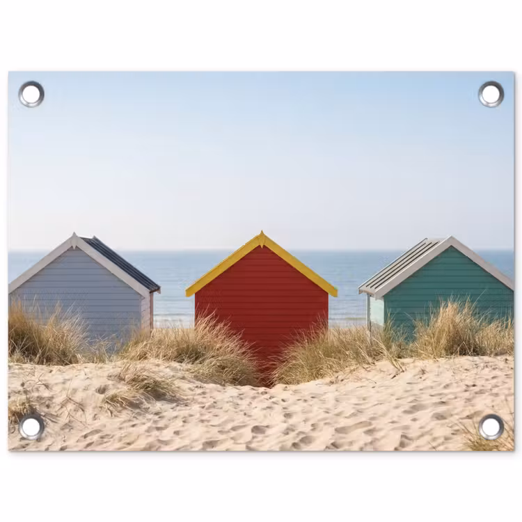 Tuinposter - Strand - Huisjes - Kleurrijk - Duinen — 1