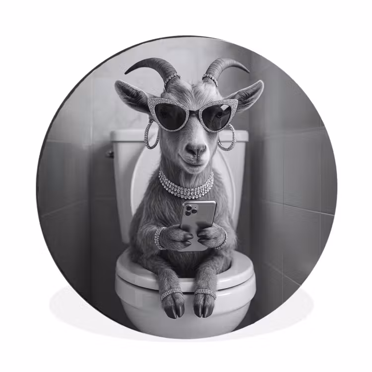 Wandcirkel - Aluminium - Geit - Telefoon - Toilet - Zwart - Wit — 1