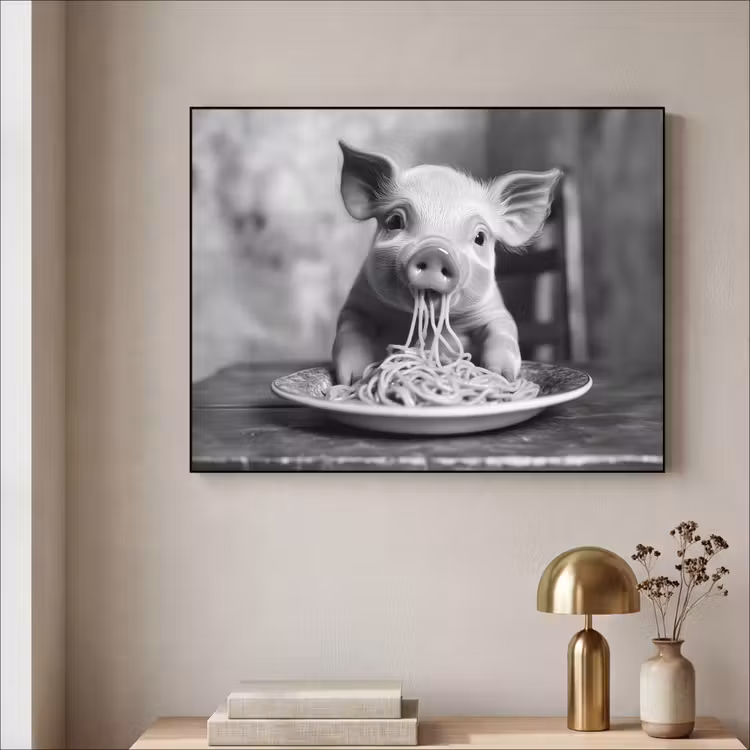 Art Frame - Varken - Schattig - Spaghetti - Zwart wit - Dier — 3