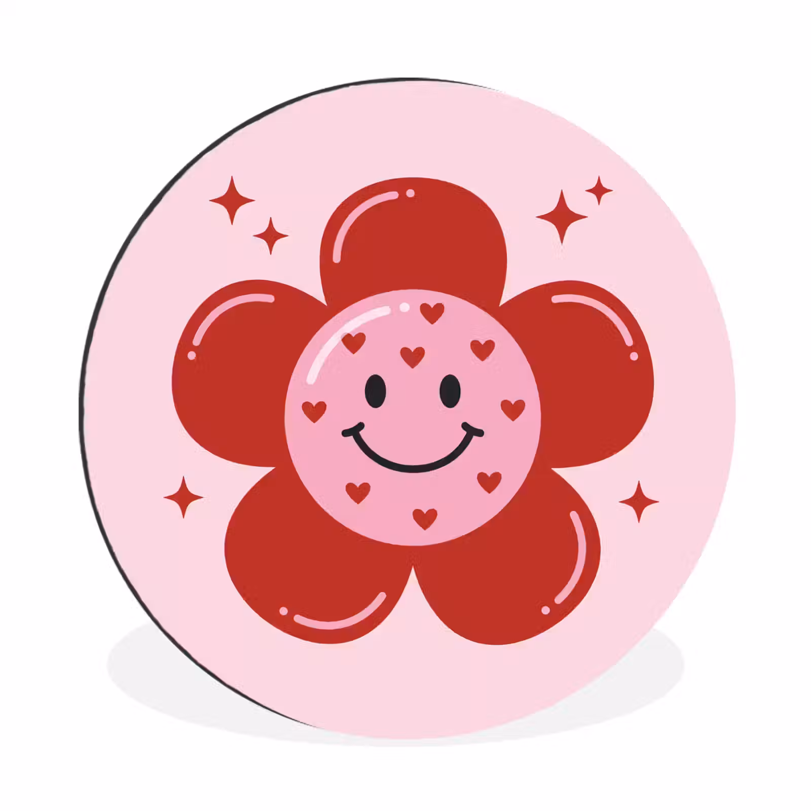 Wandcirkel - Aluminium - Bloem - Roze - Hartjes — 1