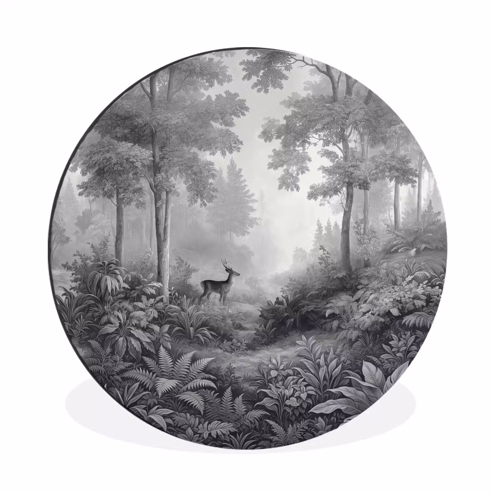 Wandcirkel - Aluminium - Bos - Hert - Zwart - Wit — 1