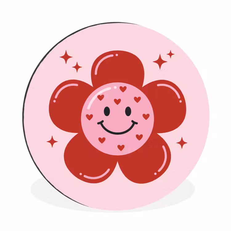 Wandcirkel - Aluminium - Bloem - Roze - Hartjes — 1