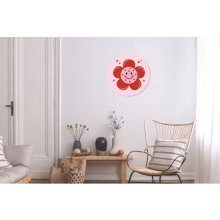 Wandcirkel - Aluminium - Bloem - Roze - Hartjes — 2