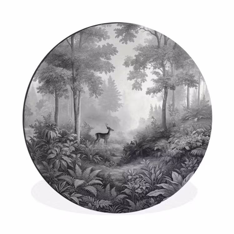 Wandcirkel - Aluminium - Bos - Hert - Zwart - Wit — 1