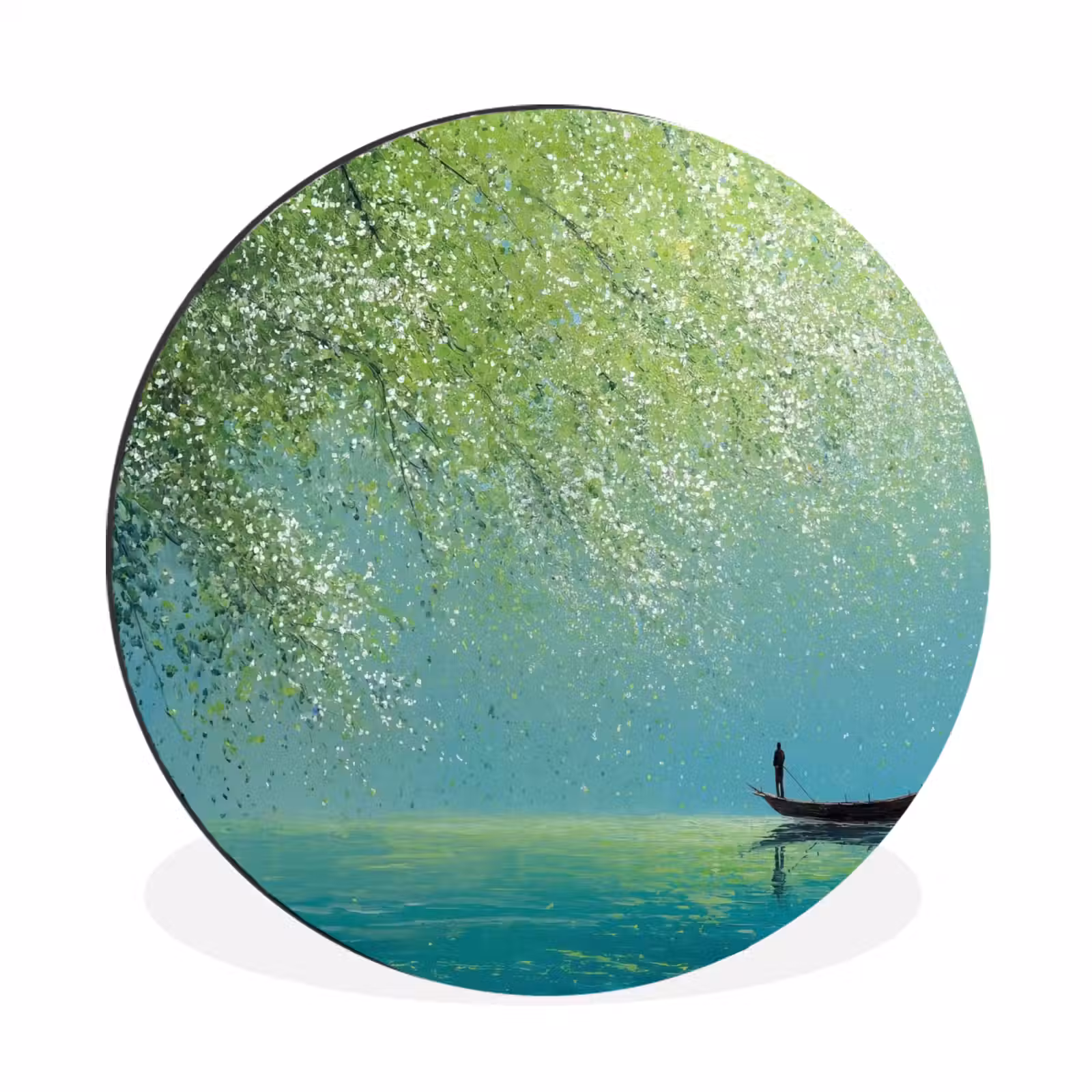 Wandcirkel - Aluminium - Bootje - Water - Bladeren - Bloesems — 1