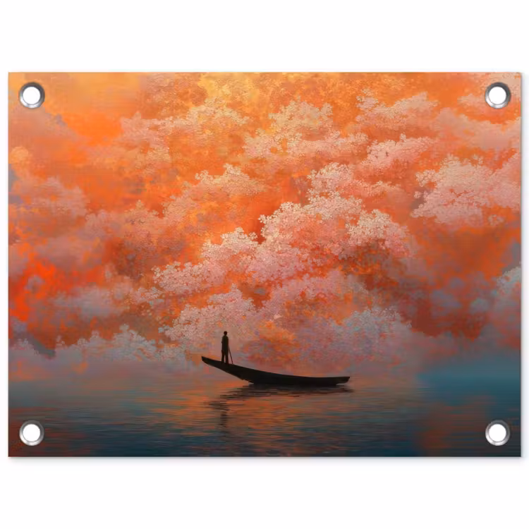 Tuinposter - Zee - Boot - Wolken - Oranje — 1