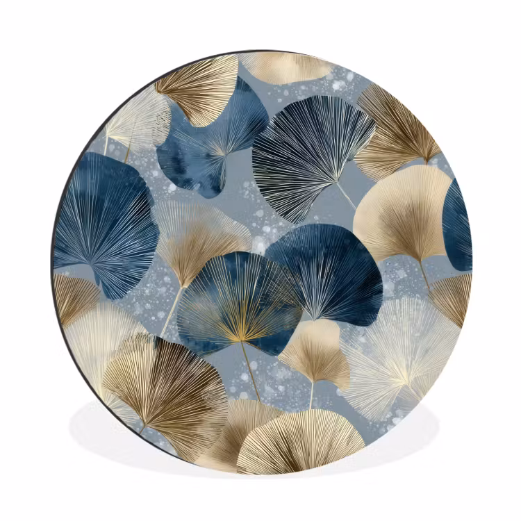 Wandcirkel - Aluminium - Bladeren - Abstract - Goud - Blauw — 1