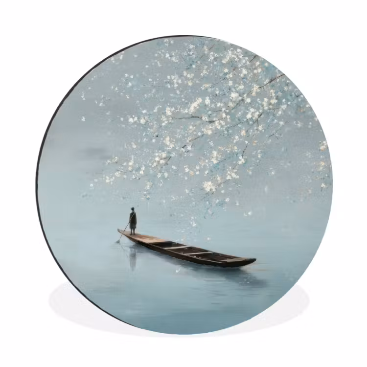 Wandcirkel - Aluminium - Bloesems - Minimalistisch - Wateroppervlak - Boot — 1